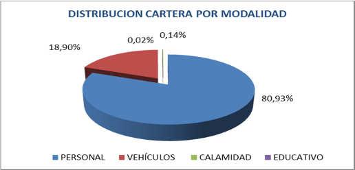 DISTRIBUCION CARTERA POR MODALIDAD MODALIDAD VALOR $ PARTICIPACION PERSONAL 11.968 80,93% VEHÍCULOS 2.