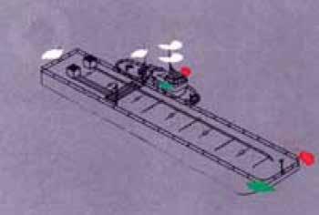 c) Todo buque de propulsión mecánica que empuje hacia proa o remolque por el costado exhibirá, salvo en el caso de constituir una