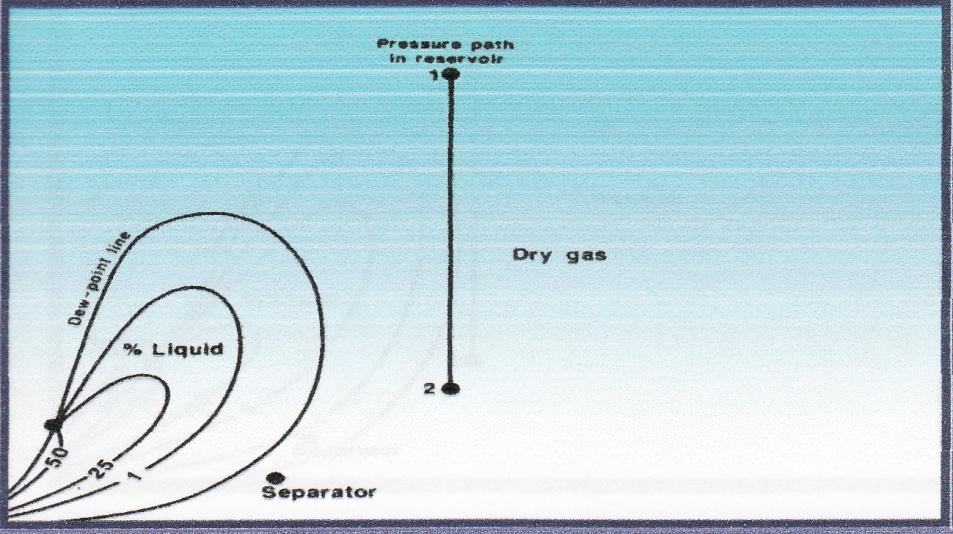 23 Capítulo II. Marco Teórico. Figura 2.1 Diagrama de fase de un yacimiento de gas seco. [8] 2.2.2 Yacimientos de gas húmedo Los gases húmedos tienen un mayor porcentaje de componentes intermedios y pesados que los gases secos.
