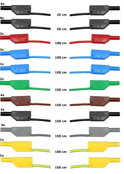 15 Juego de cables de medición de seguridad 4mm (31 piezas) SO5148-1L 1 Juego de cables de medición de seguridad con enchufes de lámina de 4 mm, apilables y altamente flexibles, con cable de