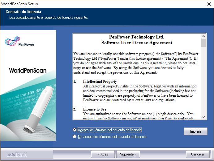 2-4 Serie de WorldPenScan 2.4 Instalación del software 1.