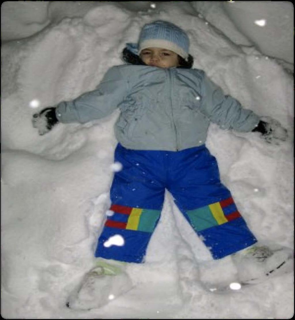 On a snowy day, I make snow angels. Brr!