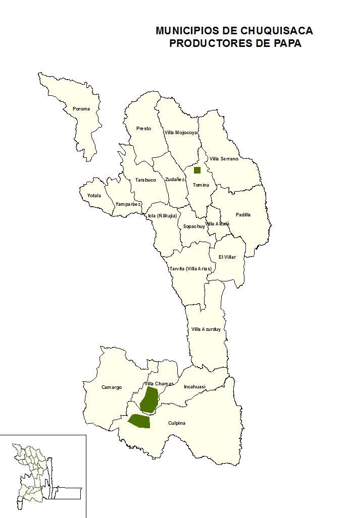 Fuente: Mamani H, 2017 En el mapa 3, podemos observar la distribución espacial de la produccion de papa en los municipios del departamento de Chuquisaca. 8.