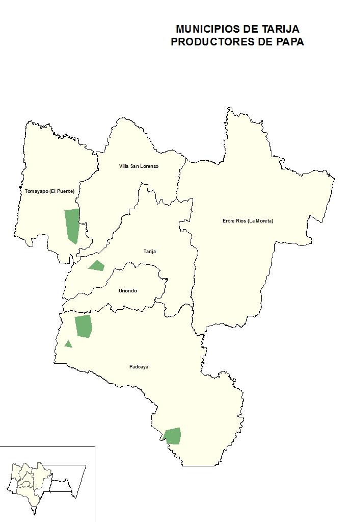 9. MUNICIPIOS DE TARIJA Los municipios productores de papa, que se encuentran en el departamento de Tarija son: Tomayapo (El Puente), Tarija y Padcaya, asi como tambien otros municipios de menor