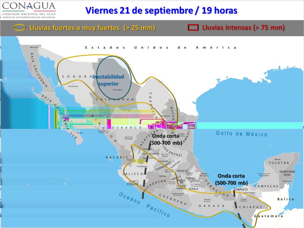 México, Morelos, Tabasco, Campeche, Yucatán y Quintana Roo. Lluvias aisladas (0.