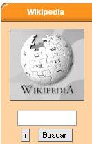Wikipedia. Si se pulsa el botón Buscar, el servidor buscará en los artículos de Wikipedia las palabras que haya escrito, mostrando una lista con los más probables.