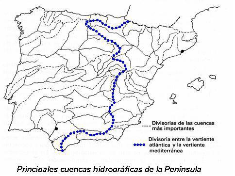 PRÁCTICA 24 - MAPA LÍNEA DIVISORIA de CUENCAS Analice el mapa que sigue y responda a las preguntas siguientes: a) Enumere, de Norte a Sur, cinco ríos de la vertiente mediterránea española.