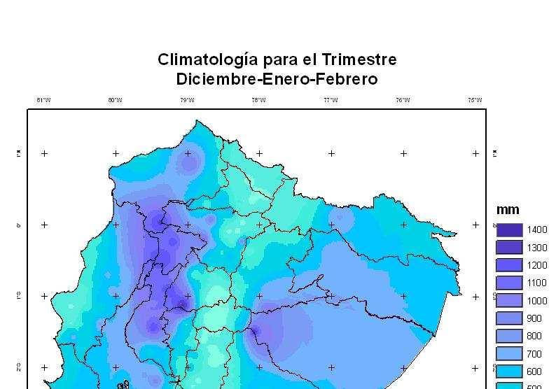 En el mapa se muestra las normales trimestrales para el periodo diciembre-enerofebrero (DEF).