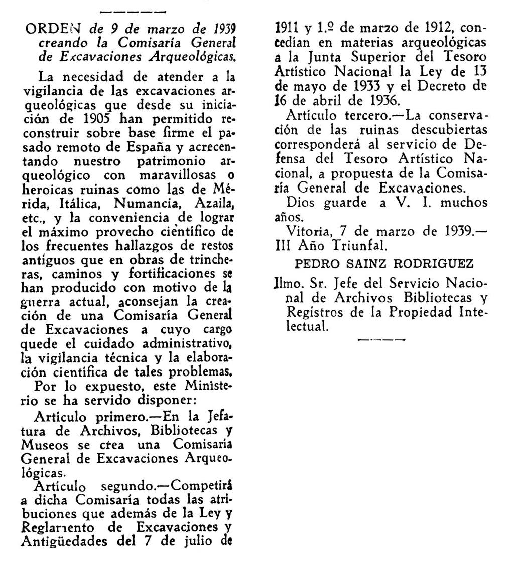 3. El nacimiento de la CGEA (1939-1940) La arqueología española entre