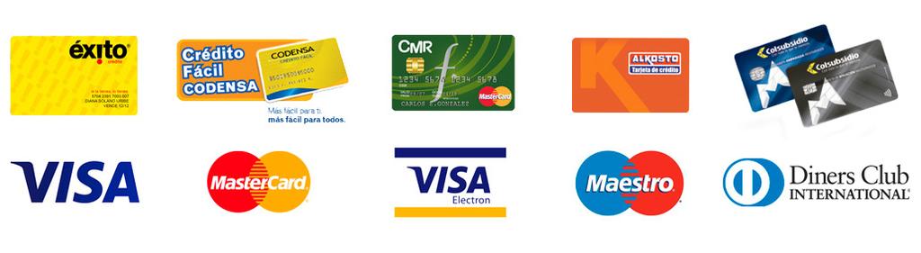 titular de la tarjeta. Las tarjetas que admite la Institución son: Mastercard, Maestro, Visa, Visa Electrón, Diners, Codensa, Éxito, Colsubsidio, Alkosto y Tarjeta Débito.