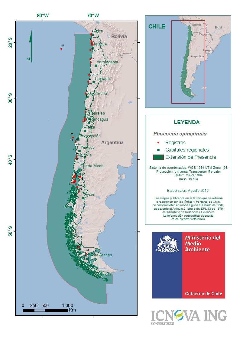 Mapa de registros y extensión de la presencia en Chile de