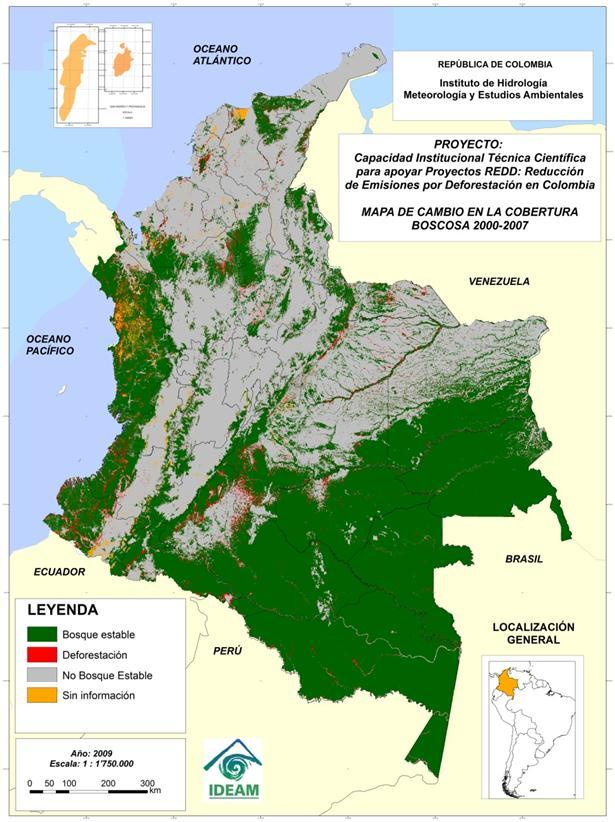 Proyecto Fundación Moore IDEAM. Estrategia REDD+ Colombia Deforestación: Análisis Fino: Aprox. 273.000 ha por año (2000 2005); Análisis Grueso: Aprox. 336.