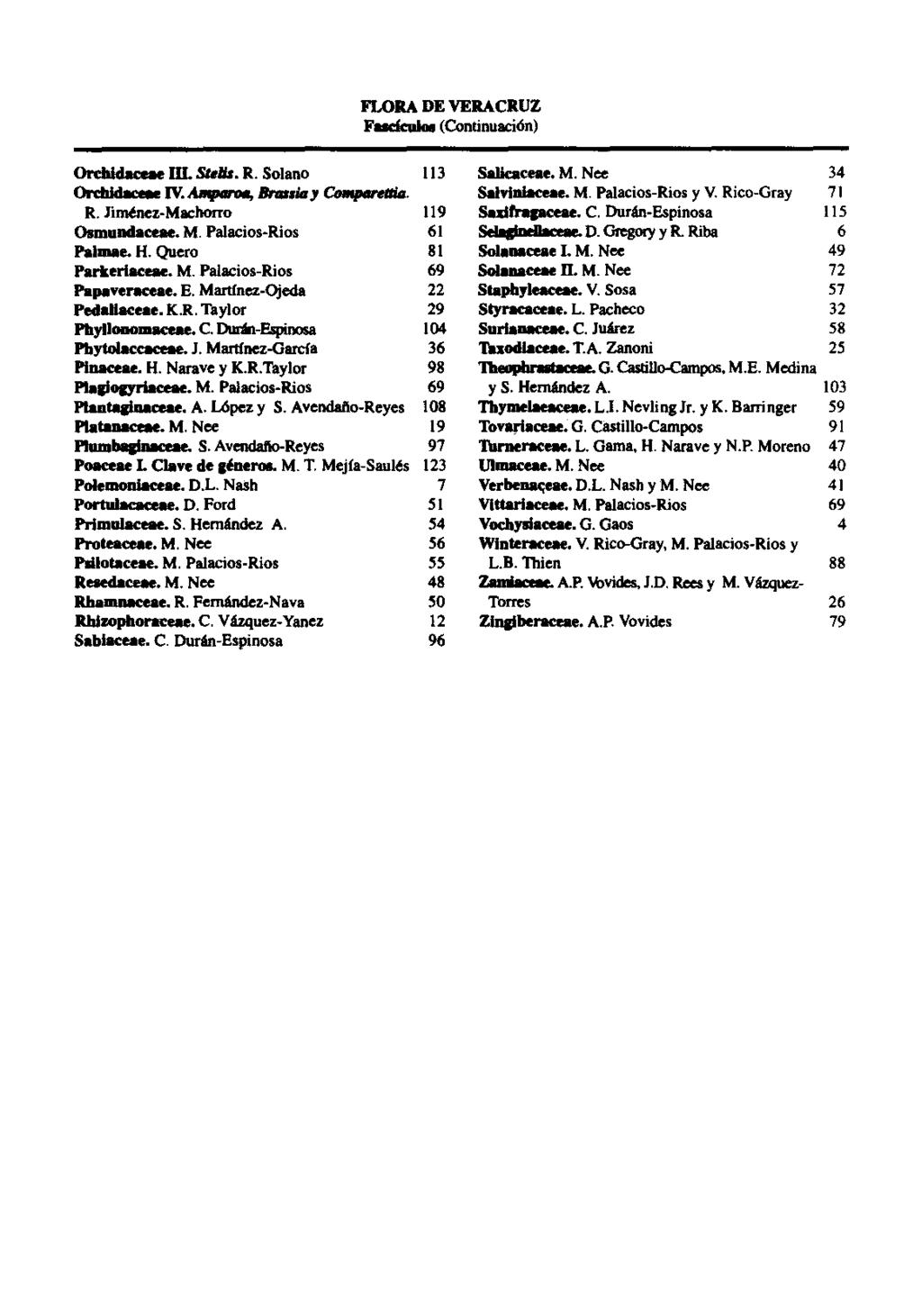 FLORA DE VERACRUZ FudcuIoI (Continuación) 0rddcIaceae lb. SUIU. R. Solano ll3 0rc:Ilid-.e IV.~..,is, eo.,..,aid. R. Jimblez-Mac:horro 119 Osmundaceae. M. Palacios-Rios 61 Pah...e. H.