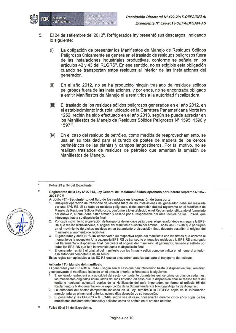 A º - Resolución Directora/ Nº 422-2015-0EFAIDFSAI Expediente Nº 528-2013-0EFAIDFSAIIPAS 5.