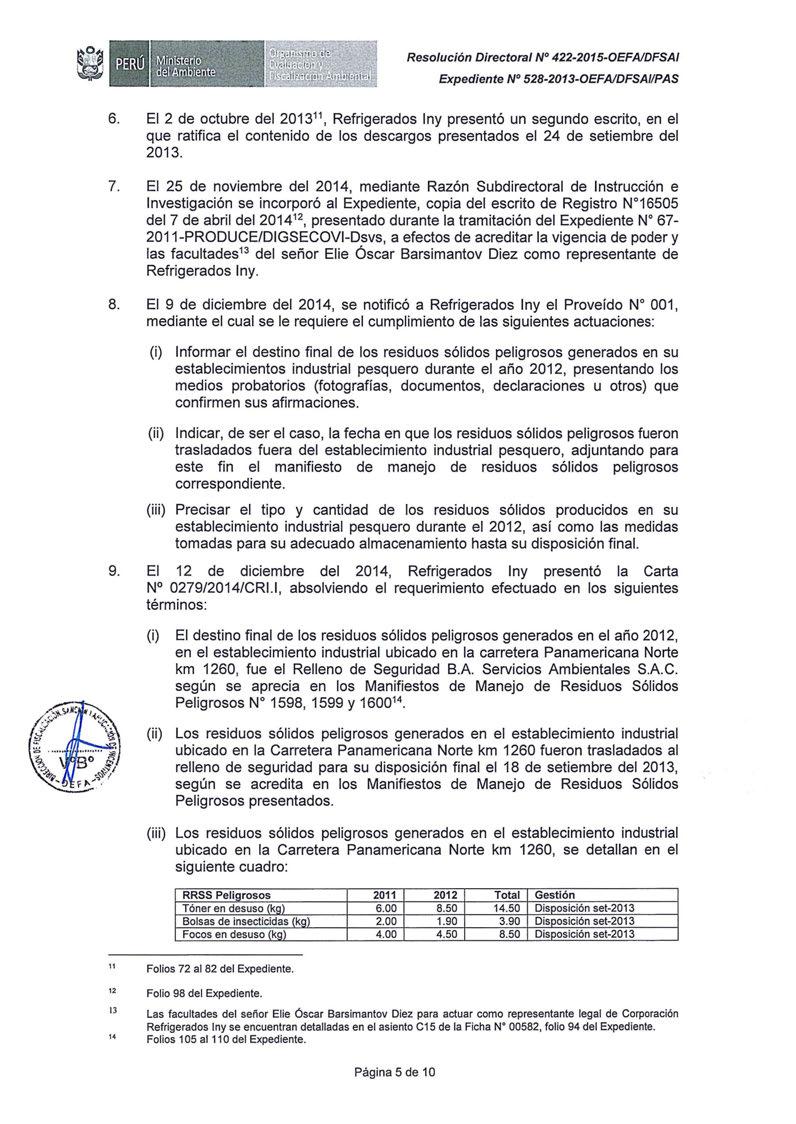 Resolución Directora/ Nº 422-2015-0EFAIDFSAJ Expediente Nº 528-2013-0EFAIDFSAI/PAS 6.