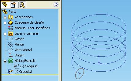 Aparecerá el cuadro de diálogo de Helice/Espiral en el cual introducirá los siguientes valores, construyéndose la espiral de la derecha, en una