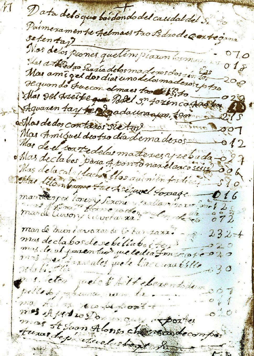 Doc. nº 3.- Data que este mismo señor anota en su cuaderno. A.F.V.R. (1804 Y 1805) 17 Data de lo que voy dando del caudal del Santo.