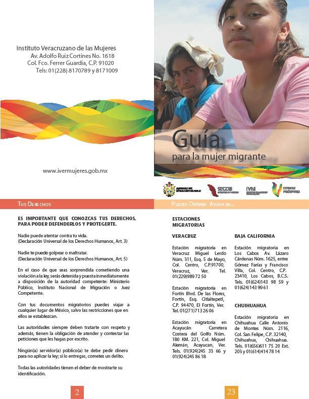 Impresión de la Guía de la Mujer Migrante, cuyo propósito es difundir, promover y proteger los derechos humanos de las mujeres, conocer medios de