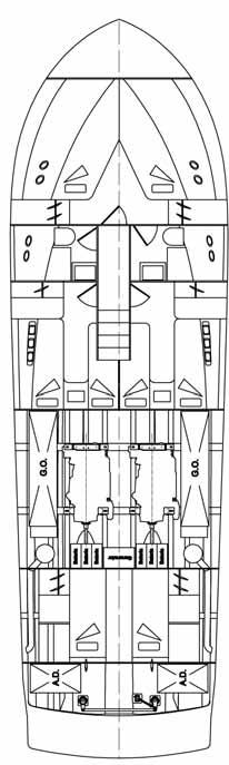 Altair 50: CLAVES DE DISEÑO 5 5 4 4 5 4 2 3 3 3 2 1 1 2 1 EXTERIORES y FLYBRIDGE 1. La gran plataforma de baño integrada cuenta con dos bues cofres de estiba. 2. La bañera es espaciosa, con un alto francobordo, banco transversal a popa y grandes cofres de estiba.