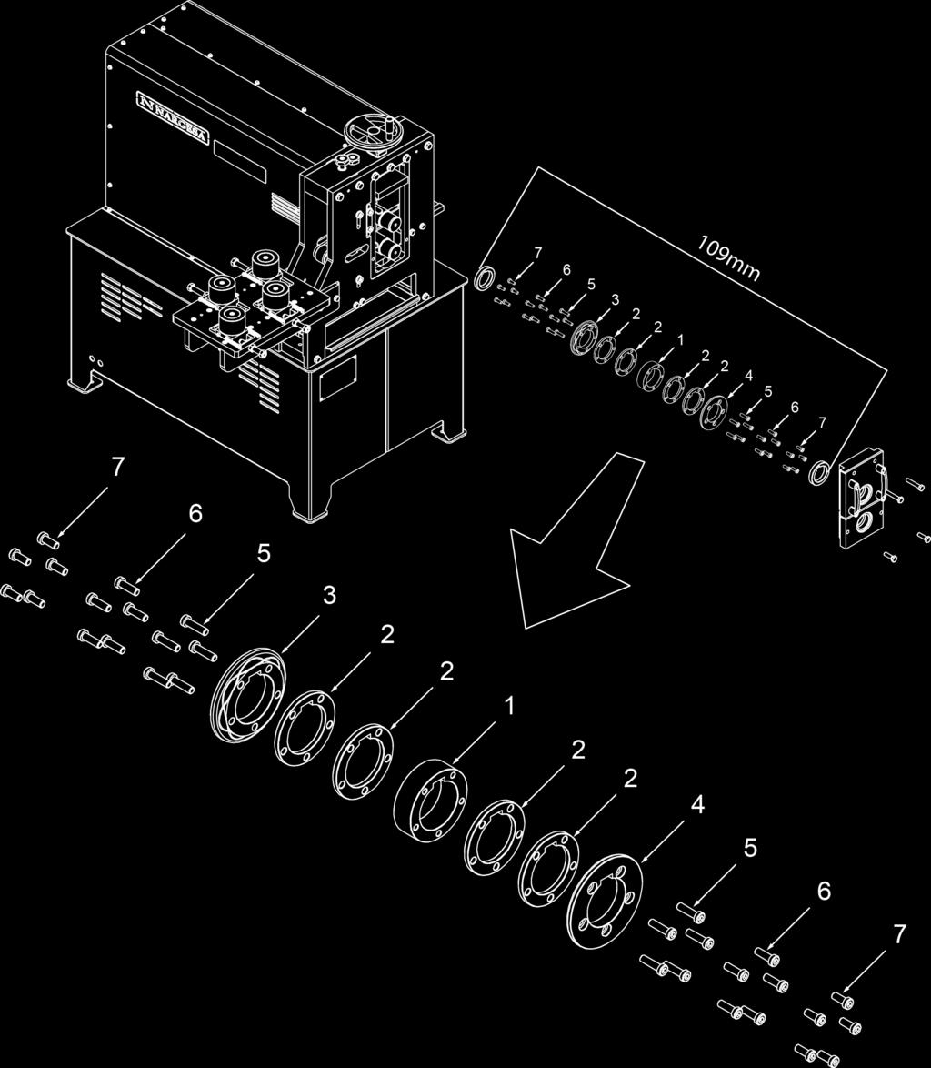 2. Identificación de los elementos Los Rodillos seccionados para grabar tubo han sido diseñados para trabajar diferentes medidas de tubo con un solo juego de rodillos. 2.1.