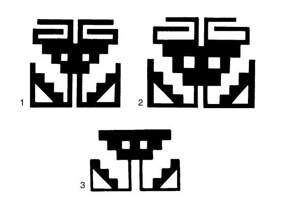 La imagen inferior derecha muestra representaciones pintadas de la imagen emblemática de la divinidad de las cerámicas mochicas.