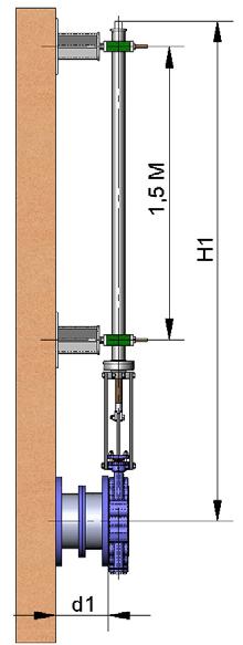 Las variables de definición son: H1: Distancia del eje de la válvula a la altura deseada del accionamiento.