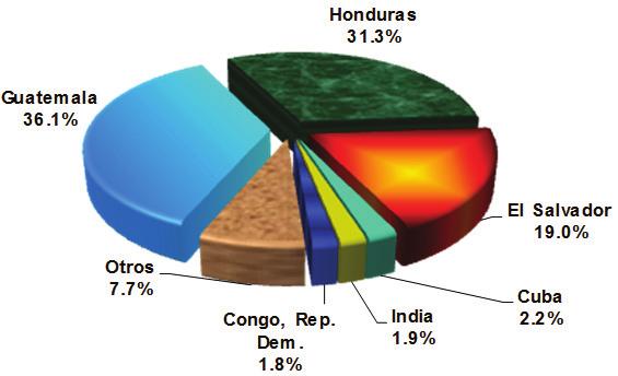 La gran mayoría de tales extranjeros presentados es nacional de Guatemala (36%), Honduras (31%) y El Salvador (19%).