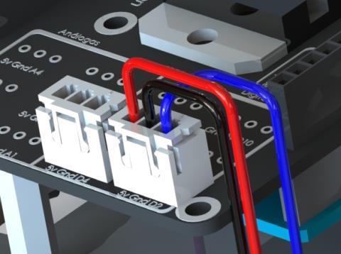 Conexiones de Sensores: La board cuenta con 6 conexiones para sensores análogos, los cuales van directamente a los puertos de Arduino.