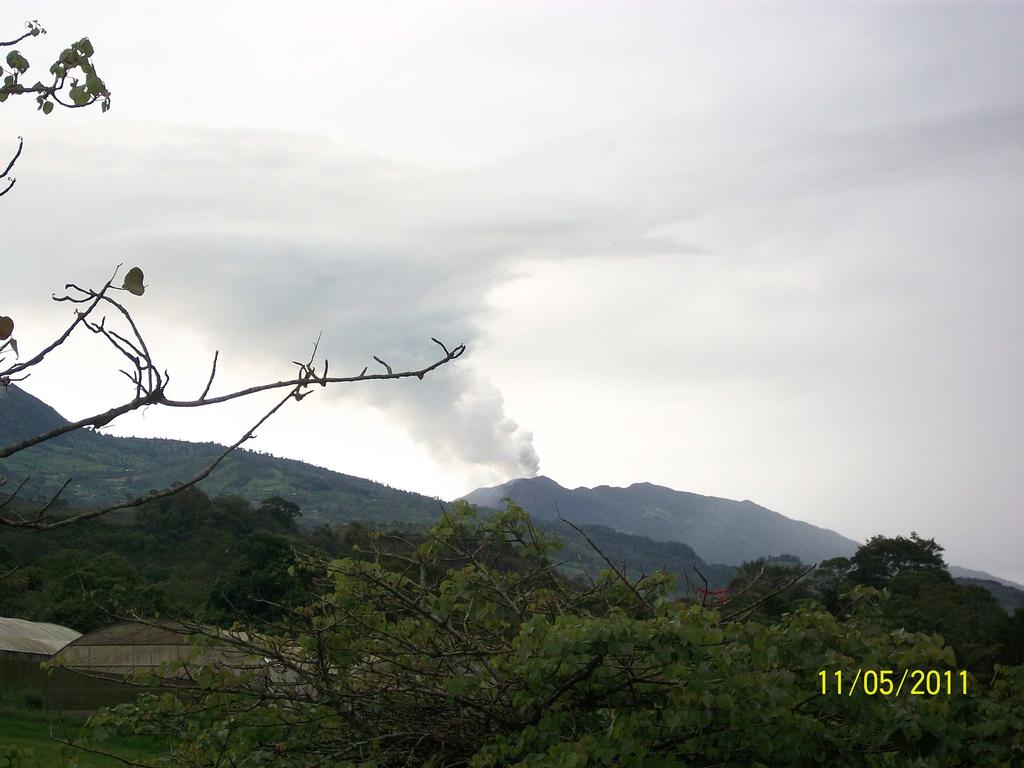 Figura 12. Volcán Turrialba y su pluma de vapor y gases magmáticos visto desde Cervantes de Cartago el 11 de mayo del 2011 a las 12:11 horas. Foto cortesía de Laura Leandro Martínez. Figura 13.