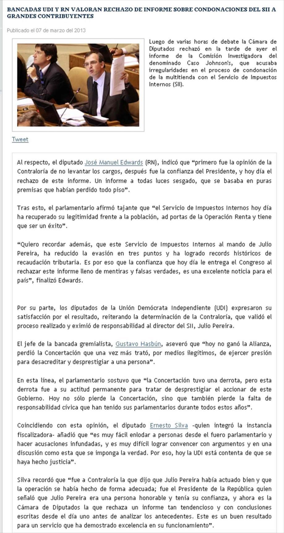 07-03-2013 CAMARA DE DIPUTADOS - VALPARAISO-CHILE 2 2 BANCADAS UDI Y RN VALORAN