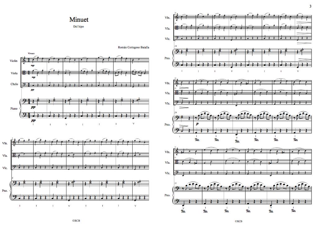 Román Cortegoso Batalla (2008) Minuet del hipo para violín, viola, violoncello y piano.