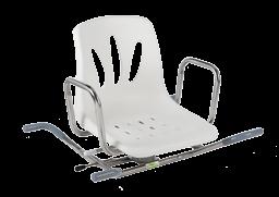 Este modelo presenta reposabrazos, respaldo y asiento con tapa. La cubeta es extraible por la parte posterior.