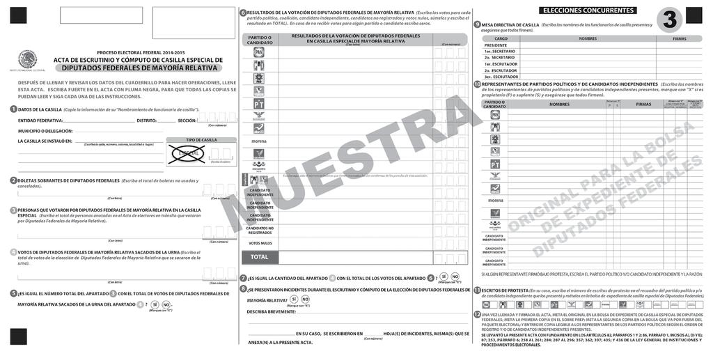 Instructivo para el llenado de actas y Cuaderno de ejercicios para el Funcionario de Casilla Especial (coalición PRI-PVEM) Casilla Única 2.