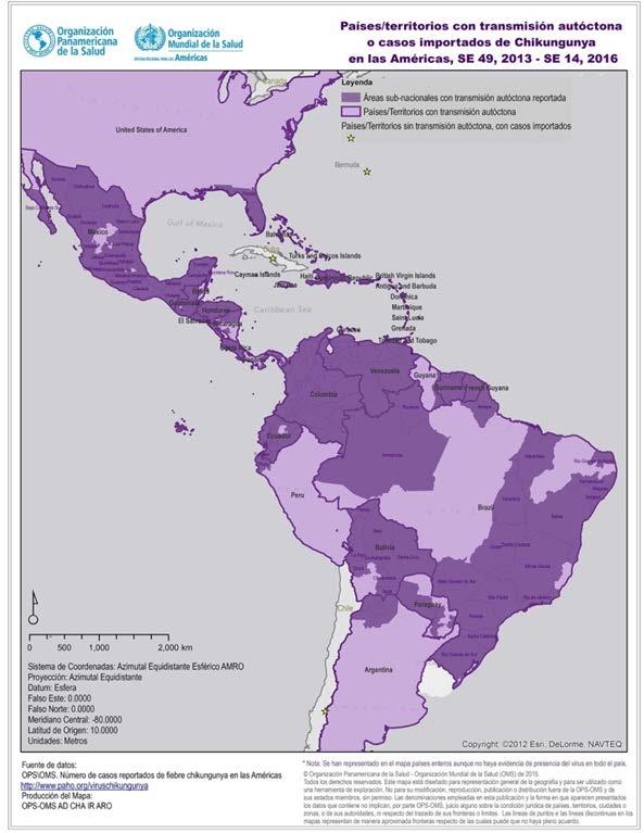 SITUACIÓN EPIDEMIOLÓGICA REGIONAL CHIKUNGUNYA. AÑO 2016 Los últimos países en registrar circulación autóctona fueron Argentina, Perú, Bolivia y Paraguay.