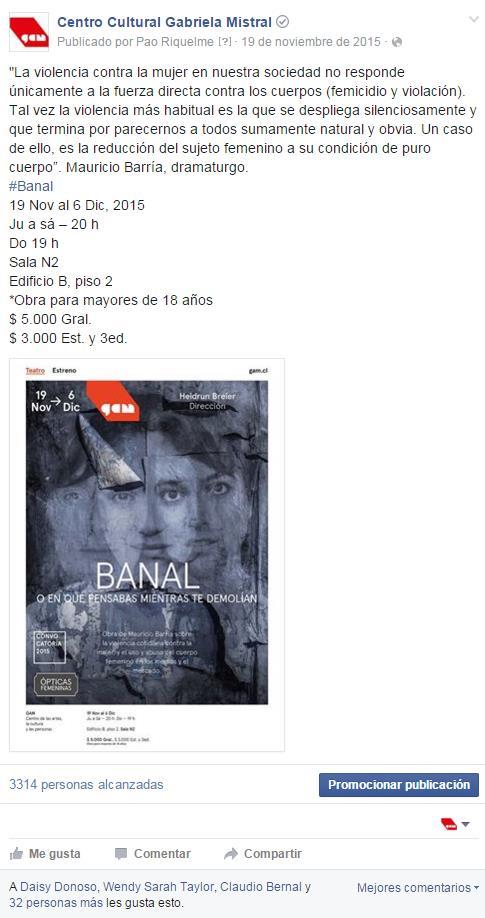 Medios Digitales La difusión en redes sociales de Banal está centrada en Facebook y Twitter. a) Facebook: 18 publicaciones. Selección: Alcance total de la campaña (n de personas que vieron): 48.