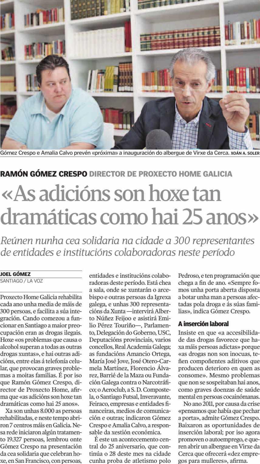 La Voz de Galícia (Santiago) Santiago Prensa: Tirada: Difusión: Diaria Sin datos OJD Sin datos OJD 11/06/15 Sección: LOCAL