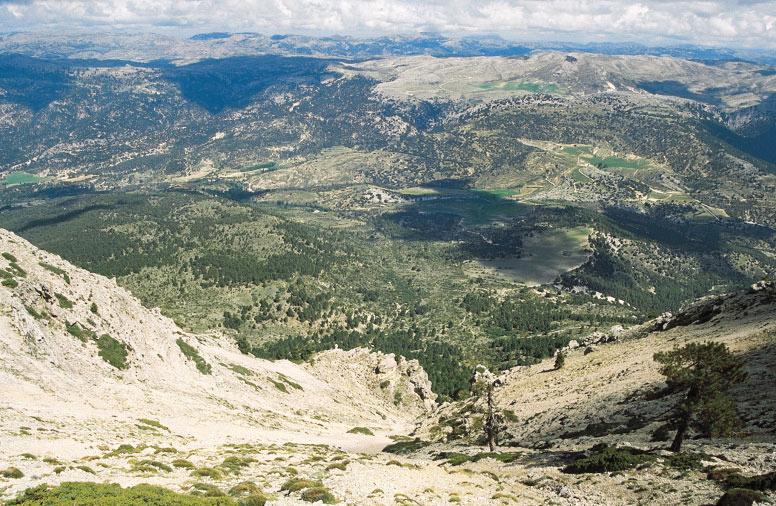 Vista panorámica de la sierra de la Guillimona y sierras de Segura desde la Sagra, Granada (distrito Alcaracino-Cazorlense, provincia Bética).