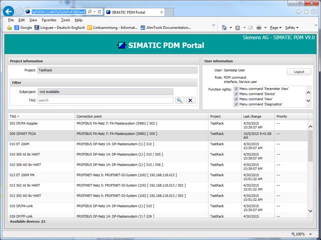 Opción SIMATIC PDM Server 12.4 Inicio de sesión en SIMATIC PDM Portal 4. Indique el dominio, nombre de usuario y contraseña en los campos de texto y confirme la entrada.