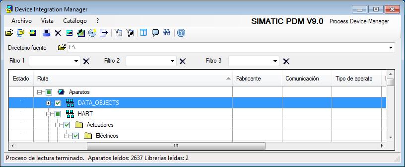 Integrar aparatos en SIMATIC PDM 6.2 Ventana principal "Device Integration Manager" 6.