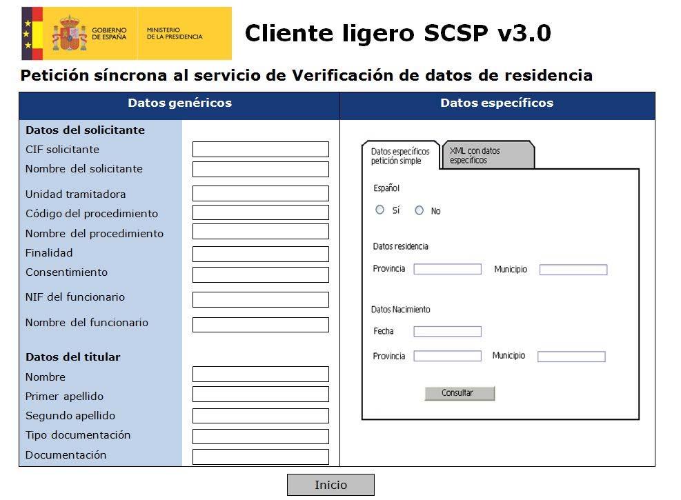 Figura 3: Menú principal del cliente ligero SCSPv3 Servicios de petición de certificados Para realizar la petición de un certificado, se pulsará sobre Consultar del
