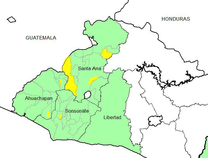 Áreas Piloto del Proyecto Chagas region occidente Municipio Masahuát Municipio Chalchuapa Cantón Primavera Municipio Santa Ana Cantón
