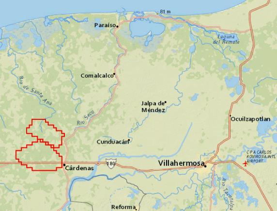 El área se ubica a 62 km de la Ciudad de Villahermosa, Capital del Estado de Tabasco Mora Cárdenas Producción de aceite y gas* Aceite (bd) Gas (MMpcd) Aceite (bd) Gas (MMpcd) Mora 3,334 6.23 3,883 14.