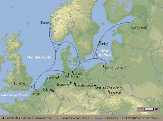 Las ciudades o puertos libres comenzaron a desarrollarse en el siglo XV Liga Hanseática Este mapa muestra la extensión que llegó a alcanzar entre los siglos XII y XV la federación de ciudades