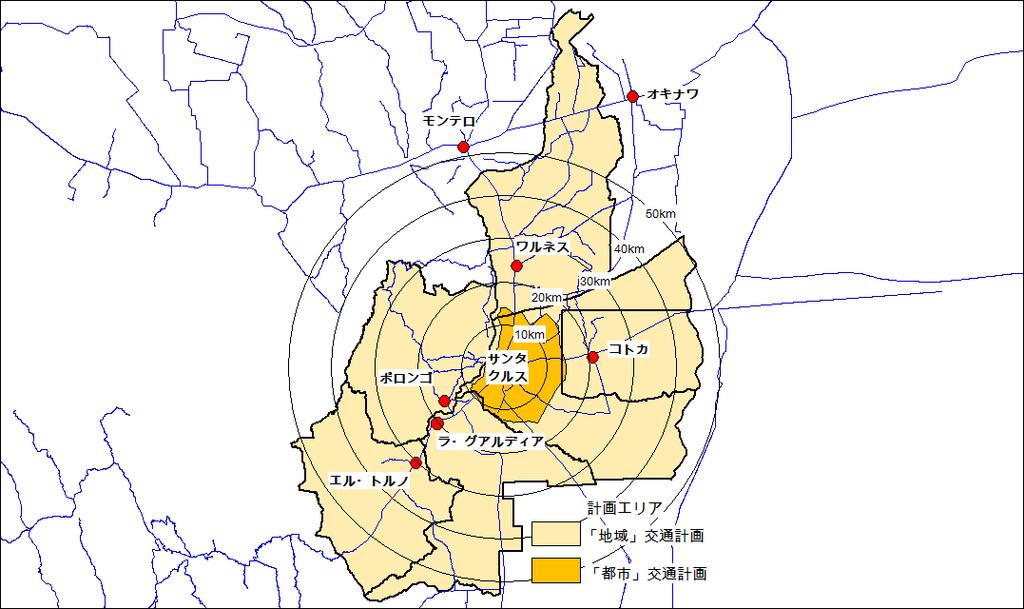 Proyecto de Plan Maestro para la Mejora del Transporte del Área Metropolitana de Santa Cruz Área Central Área Metropolitana Análisis basado en encuestas de tráfico Montero Okinawa Potencial de