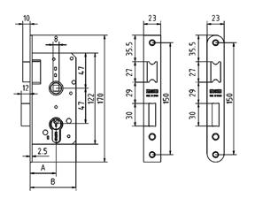 3. Ferretería 3.2 3.2 Cerraduras MCM Yale Cerradura embutir madera mod. 1308. Golpe y llave borja, reversible.