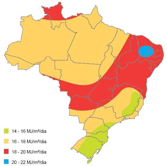 Calentamiento Solar de Agua Incidencia solar en Brasil