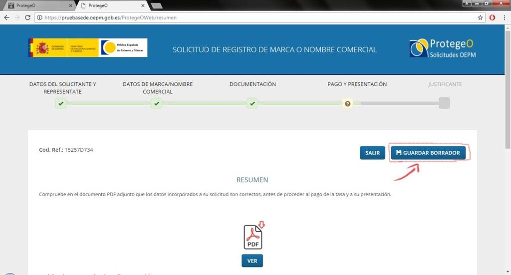 Para obtener un borrador, basta con entrar a ProtegeoWeb: Solicitud de registro de Marca o nombre comercial https://presede.oepm.gob.es/protegeoweb/inicio?