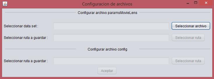 81 Figura 37. Ventana configuración de archivos. Si ya encuentran configurados archivos paramsmovielens y global.