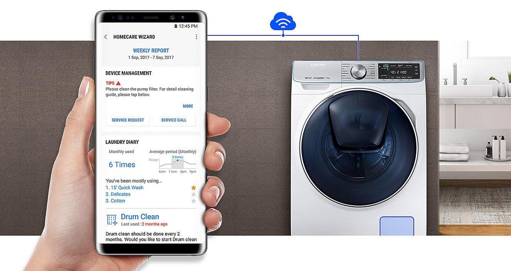 Función Wi-Fi con SmartThings La nueva aplicación SmartThings de las lavadoras QuickDrive permite un manejo inteligente e intuitivo de la lavadora (*) (**).