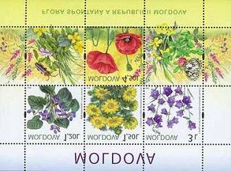 2009 Junio 18 : Flora silvestre de Moldavia (2 de 3 valores con coleoptera en labels, ex BF de 3 valores + 3 labels) (Scott : xxx). Coleoptera : Cantharidae.
